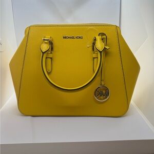 Michael Kors Yellow Saffiano Satchel with Gold Accents